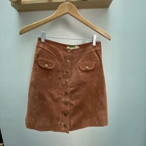 Anthropologie Tan Snap-Front Suede Mini Skirt